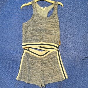The Upside Blue and Cream Knit Tank and Shorts Set
